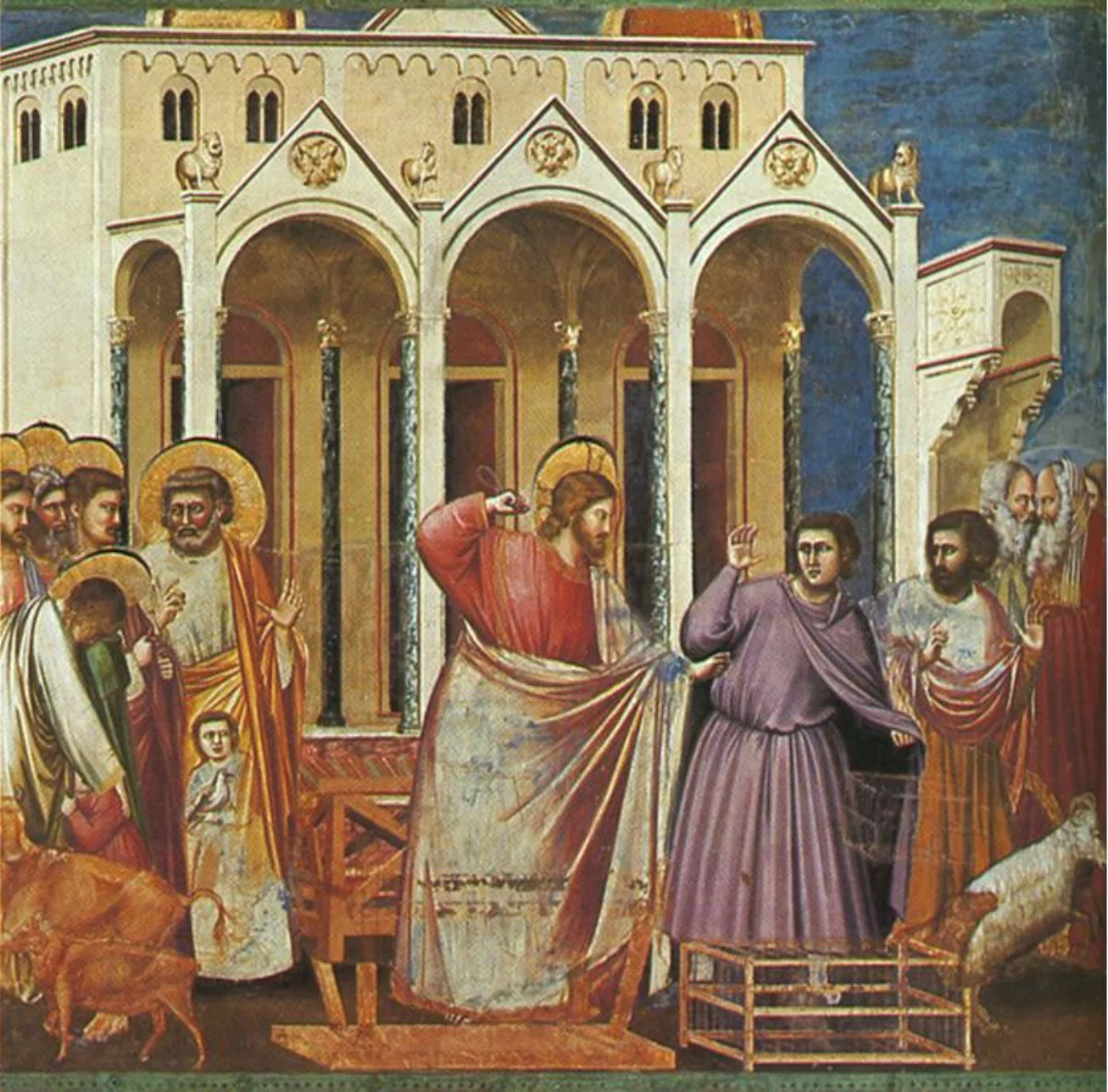 Jésus chassant les marchands du Temple, Giotto, Chapelle des Scrovegni