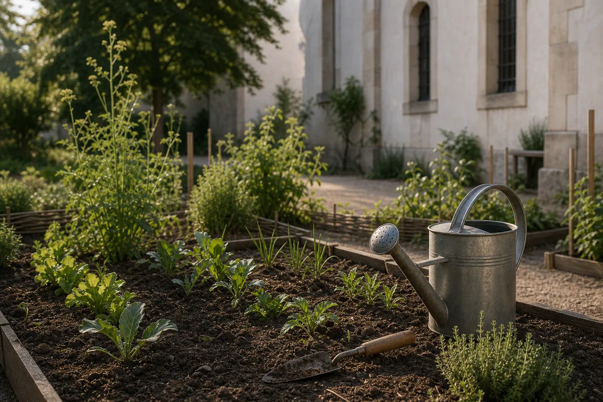 Potager entretenu avec un arrosoir