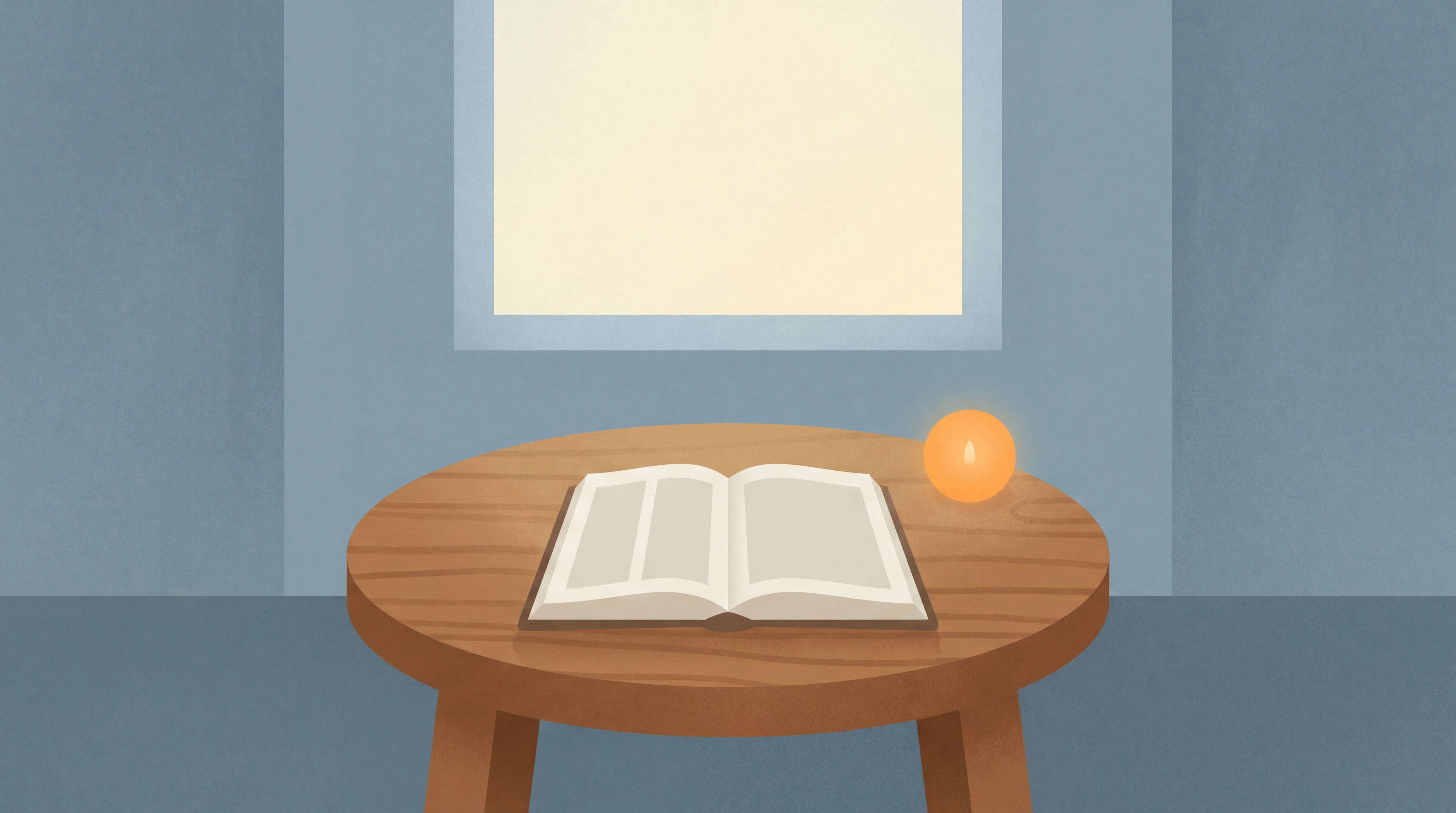 Carnet ouvert et Bible posés sur une table, lumière douce. Image sobre de la prière protestante personnelle.